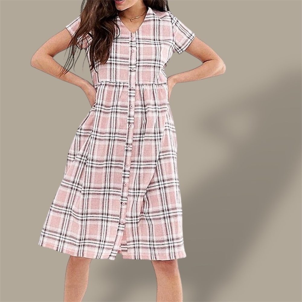 Hot Topic NWT Daisy Street Pink Plaid Button Up Dress - Size Small